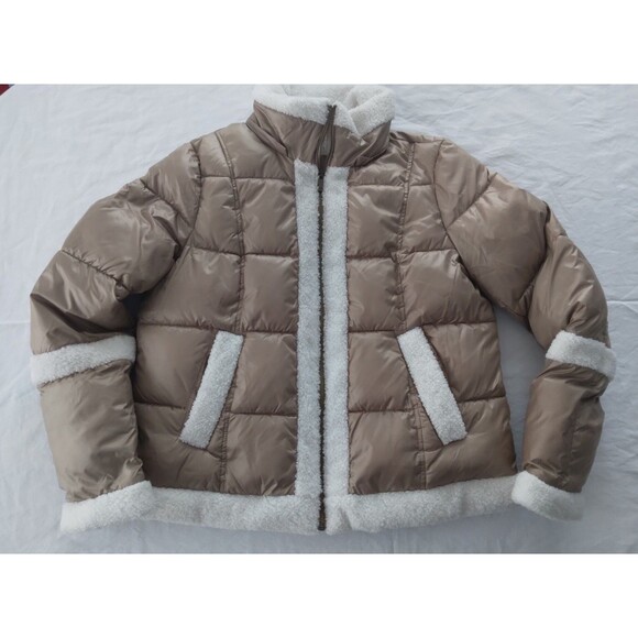 A.N.A Coat Jacket Quilted Puffer Faux Sherpa Trim Womens Size Large - Picture 2 of 15